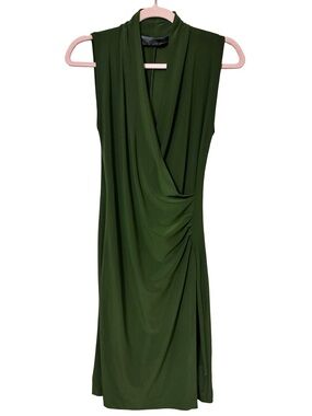 NORMA KAMALI Sleeveless Green Faux Wrap Dress, Size Extra Small.
